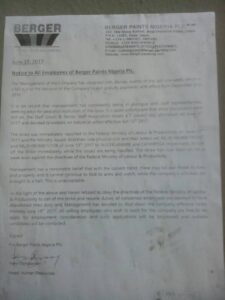 Berger Paint Protest: breadwinners Of various families Sacked by management