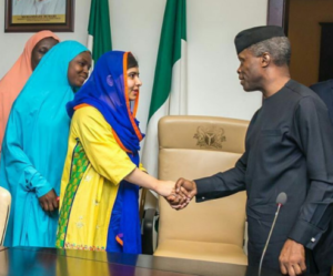 Acting President Yemi Osinbajo meets with youngest Nobel Peace Prize Winner, Malala in Abuja
