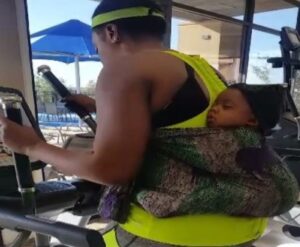 Amazing Woman visits gym with her Baby strapped to her back.dailyfamily.ng