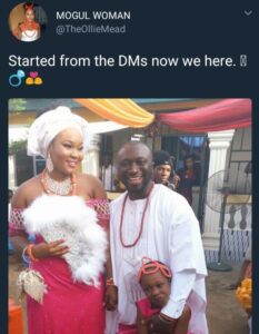 Twitter user, Mogul Woman with her spouse during their traditional wedding -dailyfamily.ng