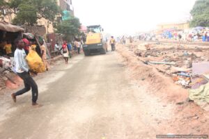 Smooth drum roller smoothing the new expanded track to Accommodate new train