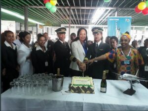 All female crew of Ethiopian Airline from Addis Ababa to Lagos celebrate successful flight