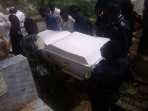 Popular OAP buried amidst tears in a bible like casket -dailyfamily.ng