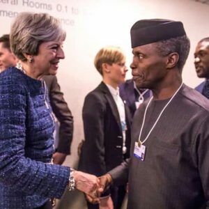 Prof Yemi Osinbajo with British Prime Minister, Theresa May at World Economic Forum