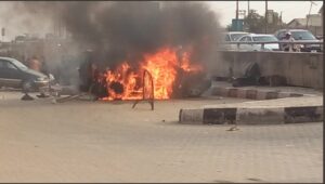 Panic as Range Rover caught fire in Lagos.dailyfamily.ng