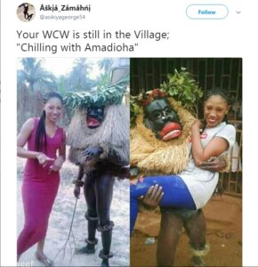 Strange! Lady poses with her village god in Photos.dailyfamily.ng