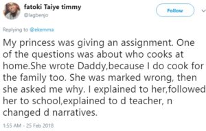 Teacher Marks Student Wrong for Writing that Her Father Cooks.dailyfamily.ng