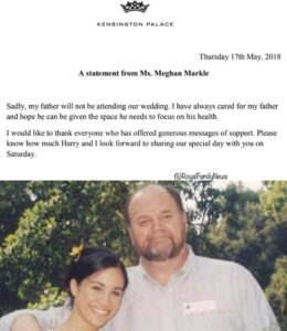 See Reason Meghan Markle’s Father will be Absent from Her Wedding.dailyfamily.ng