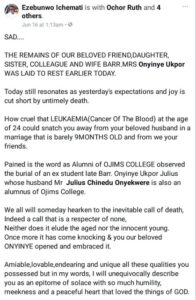 24-Year-Old Lady Dies 9 Months After Her Wedding.dailyfamily.ng