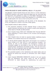 Garki Hospital Releases Press Statement Over Female Corp Member’s Death.dailyfamily.ng