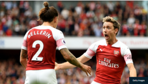 Arsenal celebrates first Premier League win Unai Emery-dailyfamily.ng