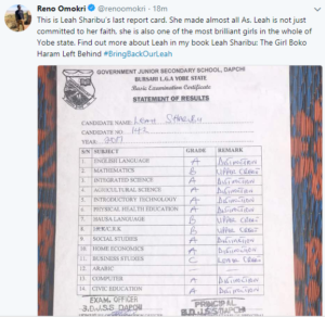 Leah Sharibu's School Report