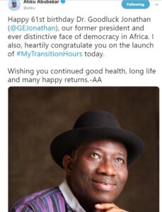 See What Atiku Abubakar Wrote Goodluck Jonathan On His Birthday.dailyfamily.ng